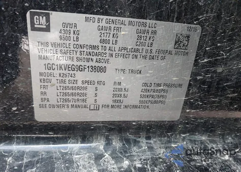 2016 Chevrolet Silverado 2500Hd Lt z USA, uszkodzony, nr VIN 1GC1KVEG9GF138080